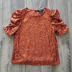 Sequin Top with Ruched Sleeve XS